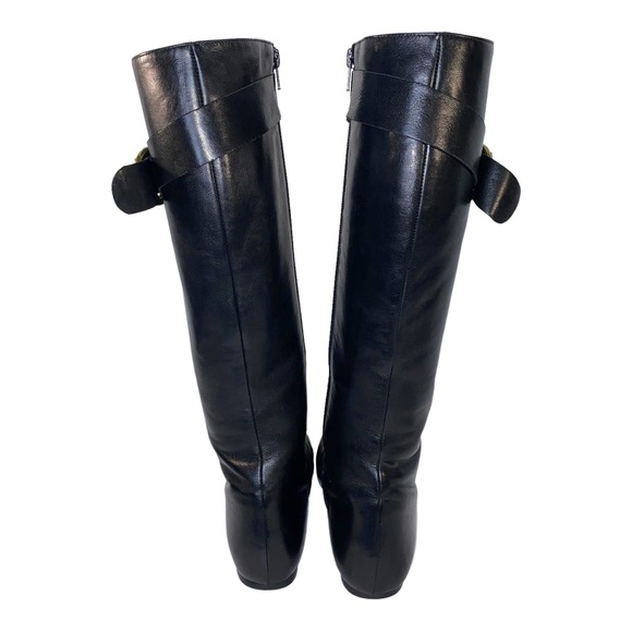 Vintage 1990s Barneys New York Black Leather Riding Boot Flat Sole D Rings sz 38 - Picture 7 of 13